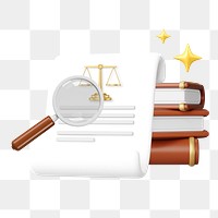 Court subpoena png, magnifying glass & parchment, 3D law remix, transparent background