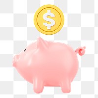 Piggy bank money png, 3D savings, finance remix, transparent background