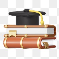 Graduation cap png, book stack, 3D education remix, transparent background
