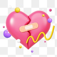 Bandaged broken heart png, 3D love remix, transparent background