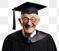 PNG Happy old man wearing graduation gown ad hat portrait adult smile. 