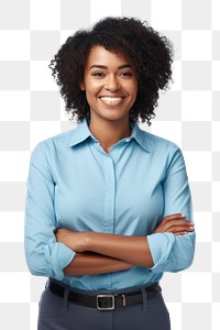 PNG African american woman standing blouse smile. 