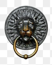 Lion door knocker png sticker, transparent background