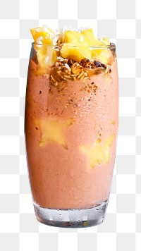 Png peach smoothie with mango sticker, transparent background