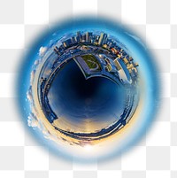 Globe shape cityscape png, transparent background