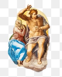 The Last Judgment png Sistine Chapel fresco sticker, ancient illustration in Vatican City on transparent background