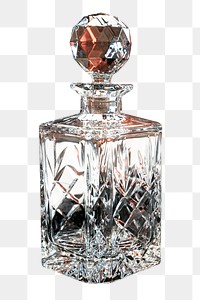 Png crystal whiskey glass bottle sticker, transparent background