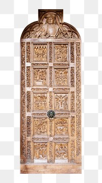 Carved wooden door png, transparent background