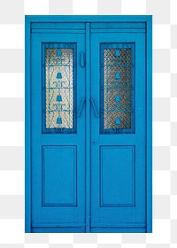 Blue wooden door png, transparent background