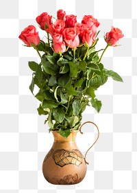 Pink roses vase png sticker, transparent background