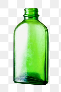 Green glass bottle png, transparent background