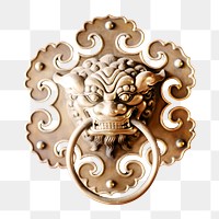 Lion door knocker png, transparent background