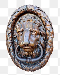 Lion door knocker png sticker, transparent background