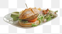 Burger with salad png, transparent background