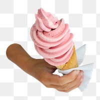 Hand holding ice-cream cone png, transparent background