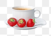 Coffee and strawberries png, transparent background