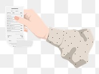 Png hand holding bill  sticker, vector illustration transparent background
