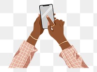 Hand holding phone png sticker, vector illustration transparent background