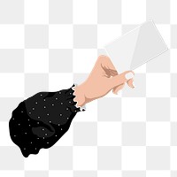 Png hand holding card  sticker, vector illustration transparent background