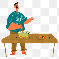 Png smiling man cooking illustration, transparent background