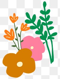 Png cute flowers doodle illustration, transparent background