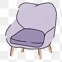 Png lilac armchair, pastel doodle sticker, transparent background