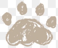 Dog paw png beige doodle sticker, transparent background