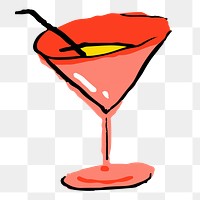 Red cocktail glass png sticker illustration, transparent background