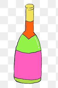 Sparkling wine bottle png sticker illustration, transparent background