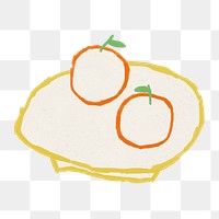 Oranges on plate png hand drawn illustration sticker, transparent background