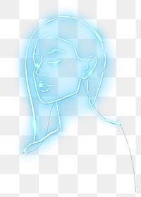 Aesthetic woman png portrait, neon glow illustration, transparent background