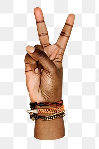 Hand showing peace sign png, transparent background