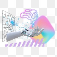 Robot hand png presenting AI, technology remix, transparent background