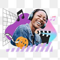 Woman listening to music png, entertainment, hobby remix, transparent background