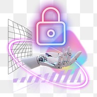 Privacy technology png remix, robot hand presenting lock, transparent background