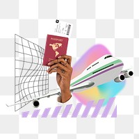Flying airplane png, creative travel remix, transparent background