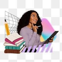 Woman college student png, creative education remix, transparent background