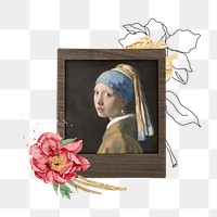 Png Girl with a Pearl Earring sticker, Johannes Vermeer's artwork in instant film transparent background. Remixed by rawpixel.