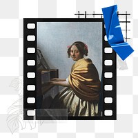 Png Johannes Vermeer’s A Young Woman Seated at the Virginals sticker in film frame. Remixed by rawpixel.