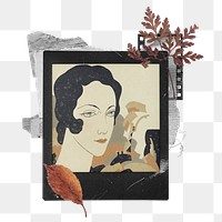 Vintage woman png sticker, instant film transparent background. Remixed by rawpixel.