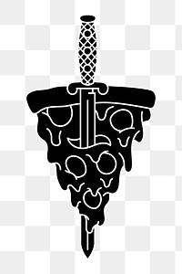 Sword through pizza png, food illustration, transparent background