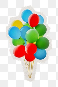 Colorful balloons png sticker, paper cut on transparent background