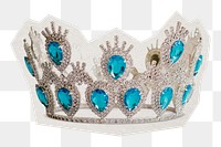 Aquamarine crown png sticker, paper cut on transparent background