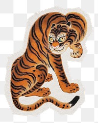 Japanese tiger png sticker, transparent background, artwork inspired by Matsui Keichū, remixed by rawpixel.