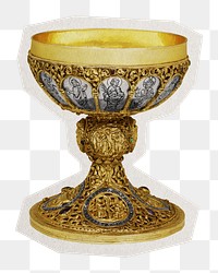 Gold chalice png goblet sticker, transparent background, remixed by rawpixel.