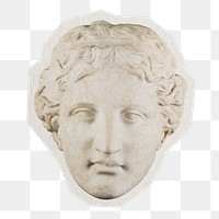 Greek woman's png head sculpture sticker, transparent background, remixed by rawpixel.