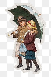 Two Girls Under Umbrella png sticker, illustration by Robert Barnes on transparent background, remixed by rawpixel.