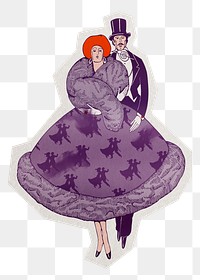 Vintage couple png ball gown apparel sticker, transparent background, remixed by rawpixel.