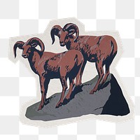 Bighorn sheep png vintage animal sticker, transparent background, remixed by rawpixel.
