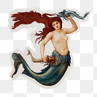 A Sea-Nymph png sticker, mythical creature on transparent background by Sir Edward Burne–Jones, remixed by rawpixel.